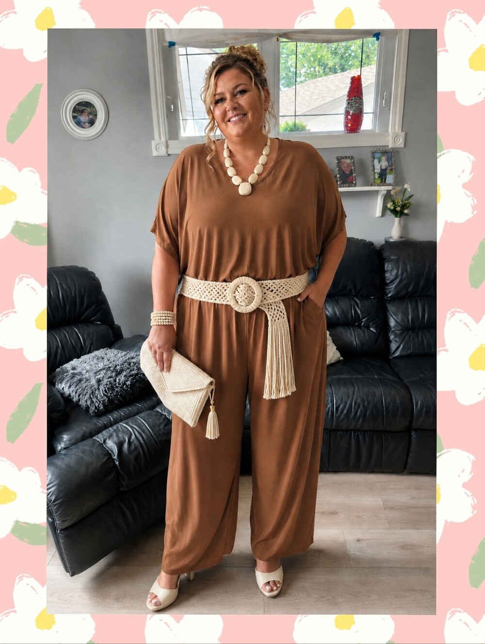 Kim & Co Canada Brazil Knit Jumpsuit Deep Tan Dolman Sleeve Wide Leg Sz 2XL